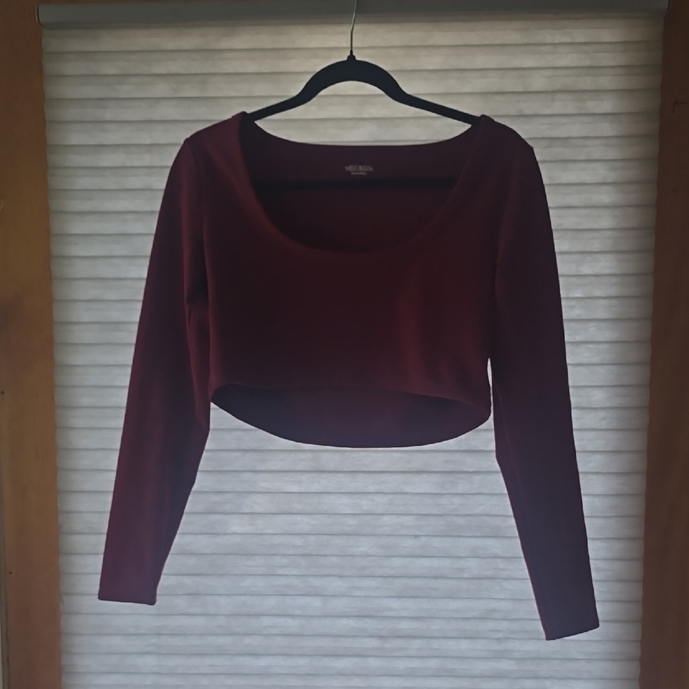 Wild Fable Maroon Long Sleeve Crop Top